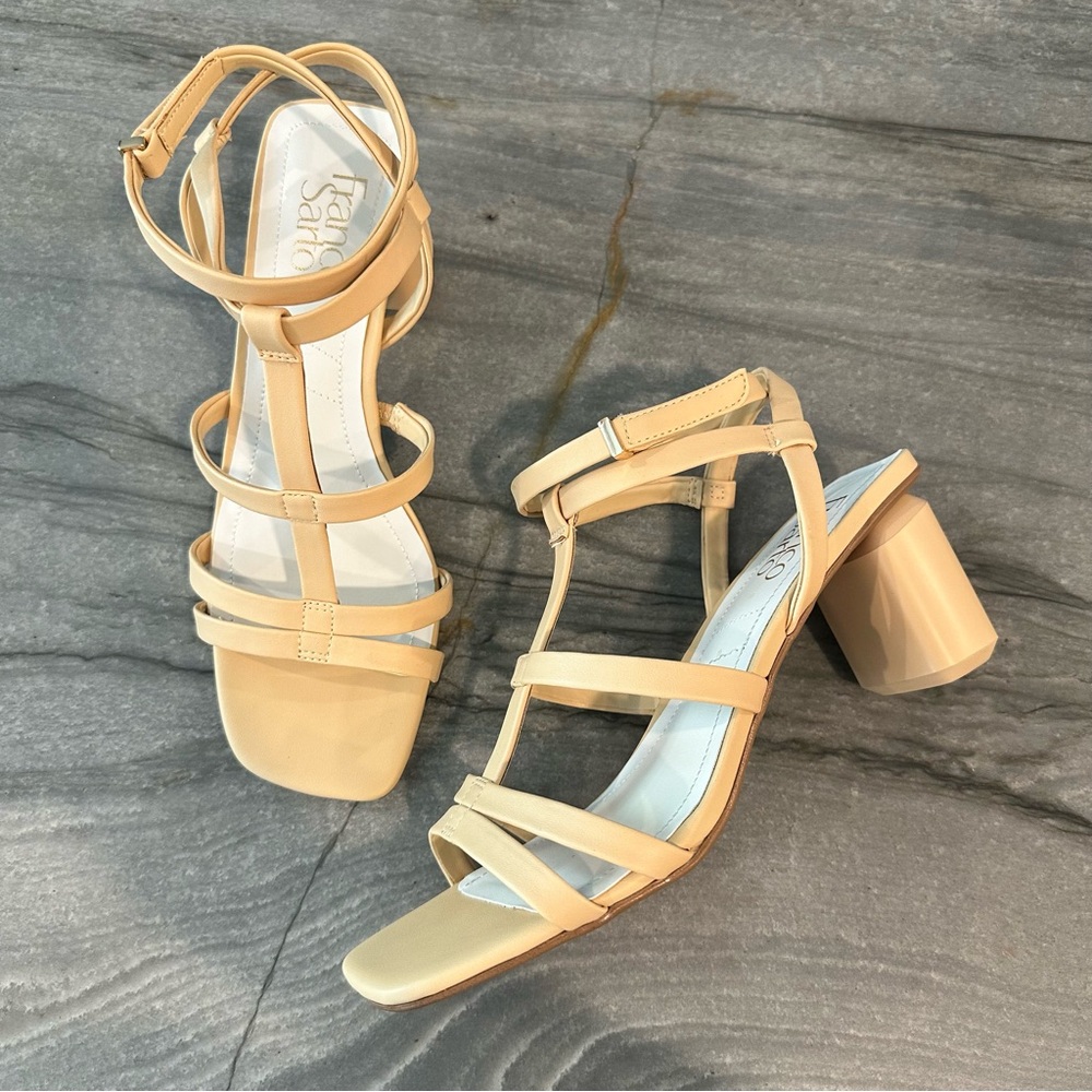 New Franco Sarto cream strap sandals with 3” block heel